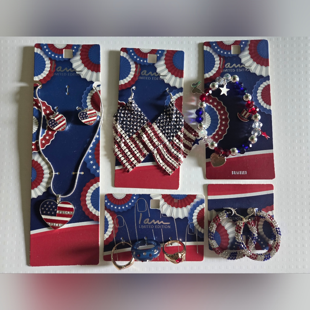 Patriotic Jewelry Set With Red, White, And Blue Accents